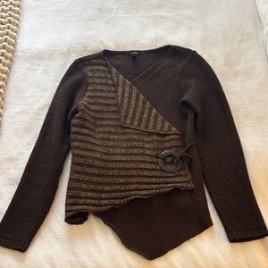 Bellamie Chocolate Brown Striped V-Neck Sweater